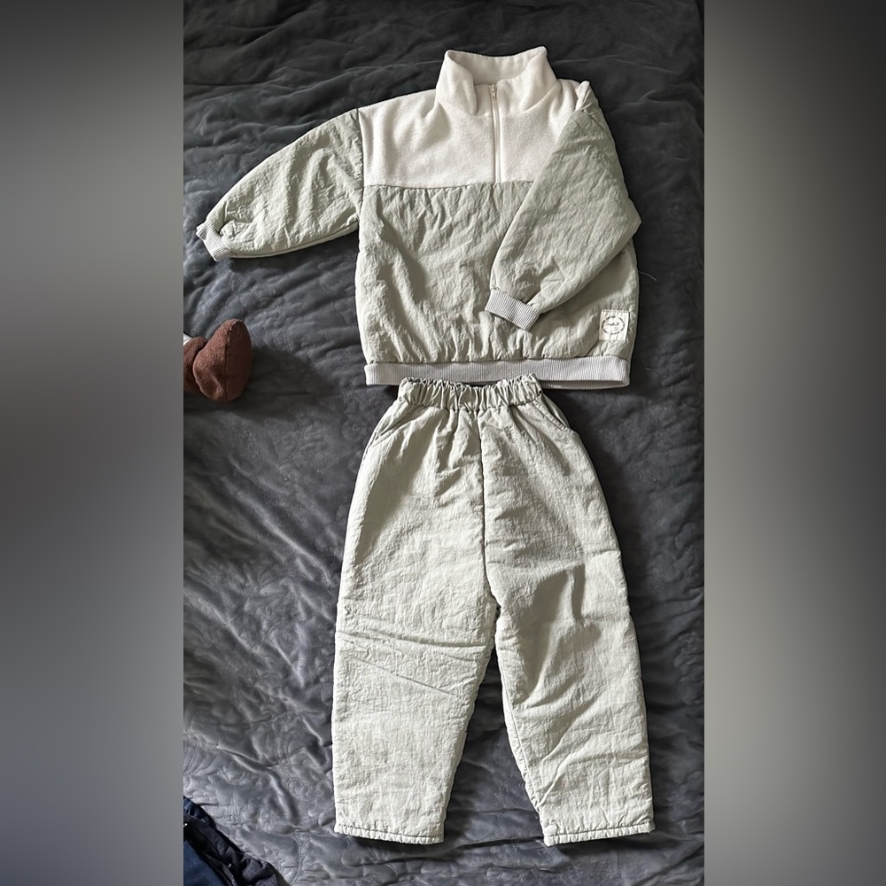 Kids Two-Piece Matching Set in Cream and Gray